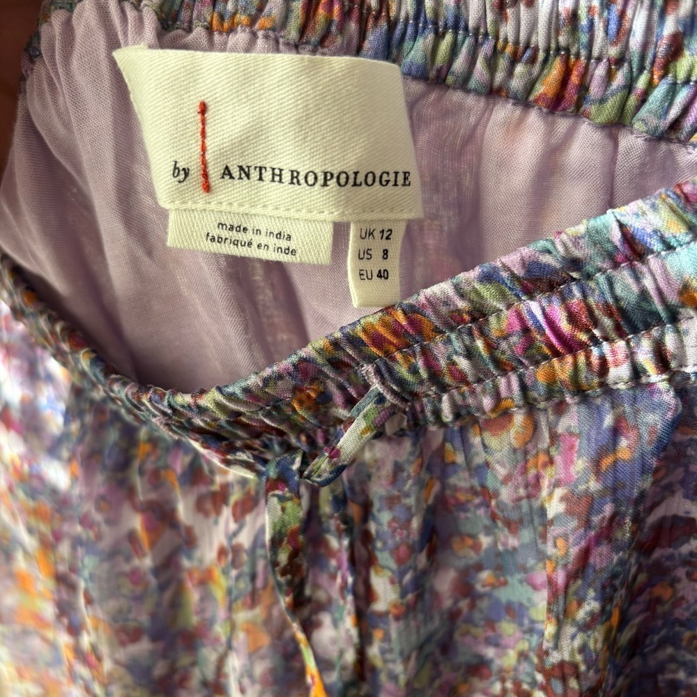 Anthropologie Floral Tiered Midi Skirt Size 8 Purple Lavender Fall Boho Chic - Picture 3 of 3